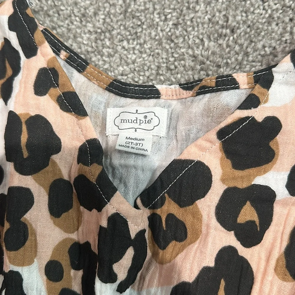 Mud Pie Leopard Cheetah beach cover up with Pom Pom‎ hem size 2T-3T